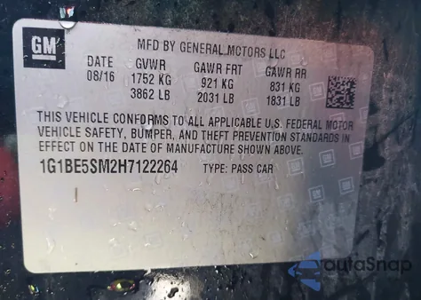 2017 Chevrolet Cruze Lt Auto из США, поврежденный, VIN 1G1BE5SM2H7122264